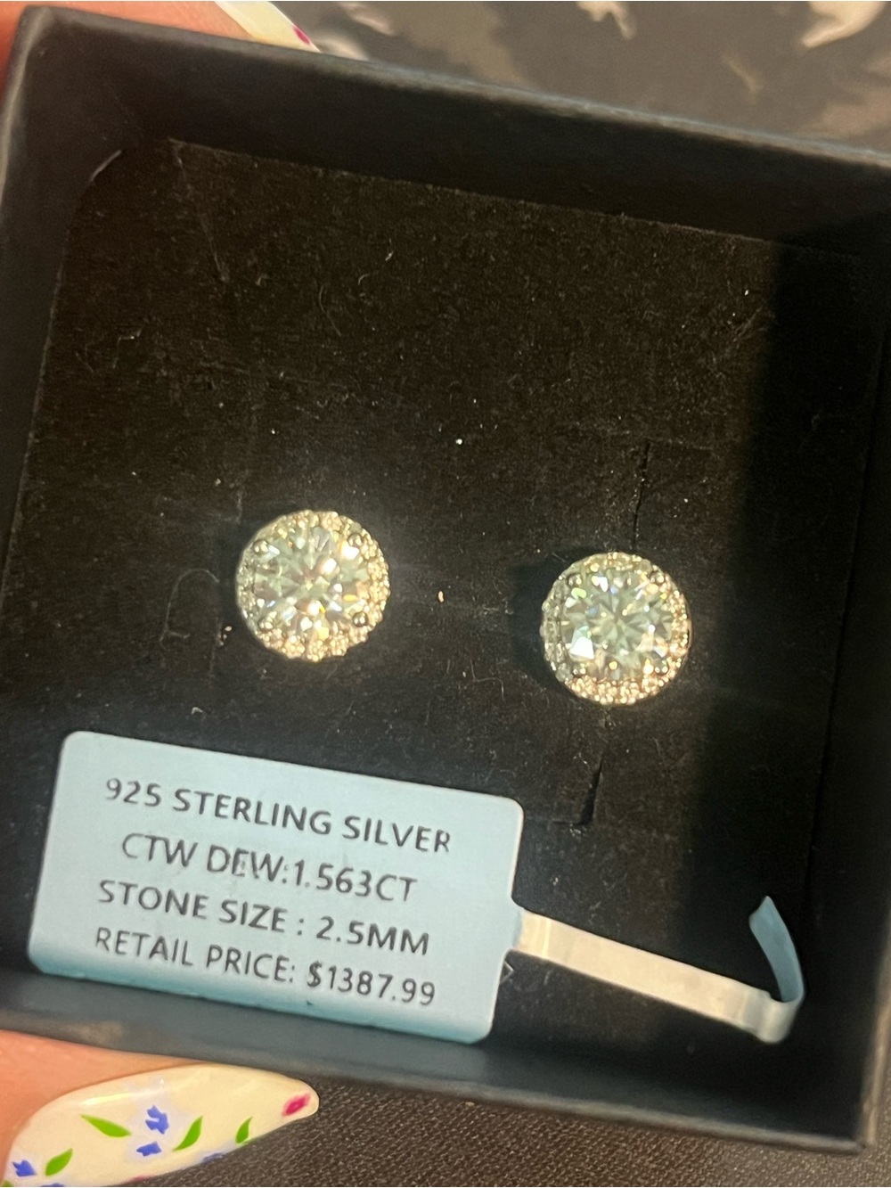 Sterling Silver 925 Round Halo Stud Earrings - Moissanite 1.563ct GRA certified